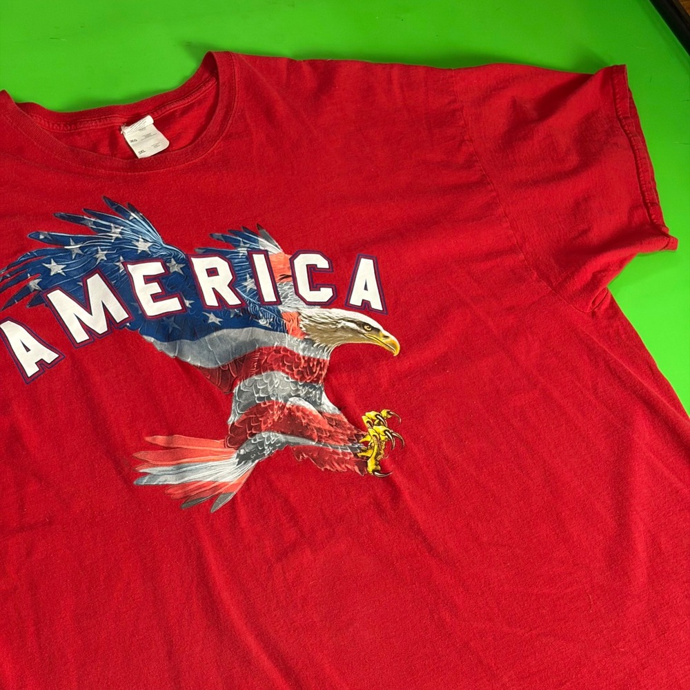 Fruit of the Loom T-Shirt Mens 3XL Red America Bald Eagle USA Flag Graphic Tee